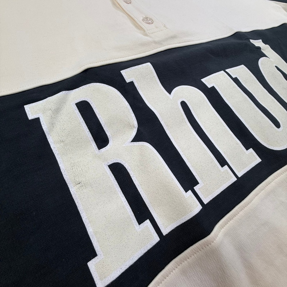 Rhude Court Henley T-Shirt Mens XXL Cream Black SS22 Colorblock Streetwear Logo - Picture 11 of 11